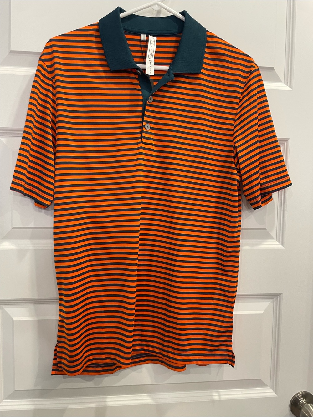 Adidas Orange and Black Striped Polo Shirt